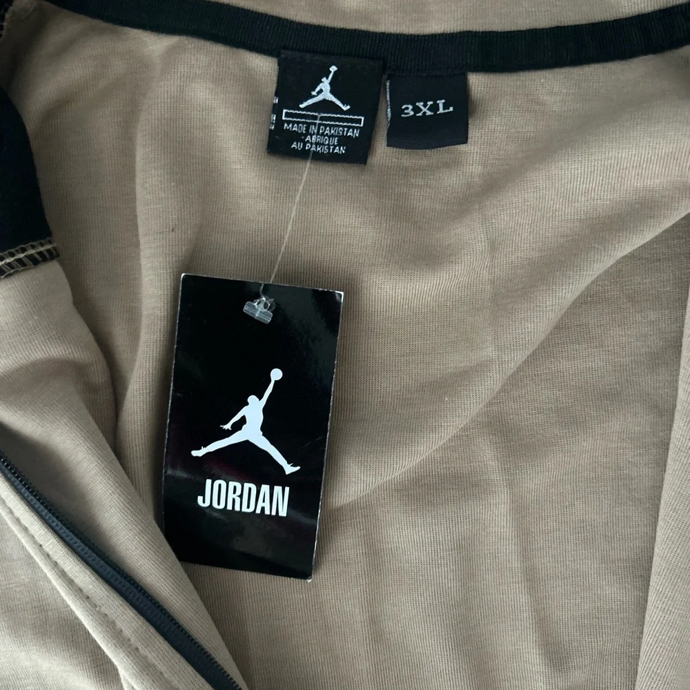 Jordan Short-Sleeve Track Jacket in Tan with Black Accents